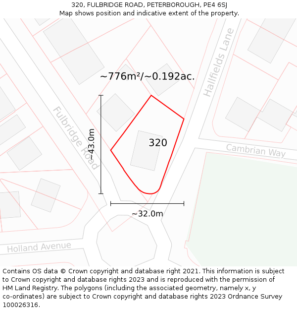 320, FULBRIDGE ROAD, PETERBOROUGH, PE4 6SJ: Plot and title map