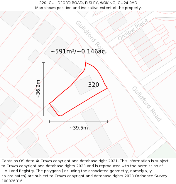 320, GUILDFORD ROAD, BISLEY, WOKING, GU24 9AD: Plot and title map