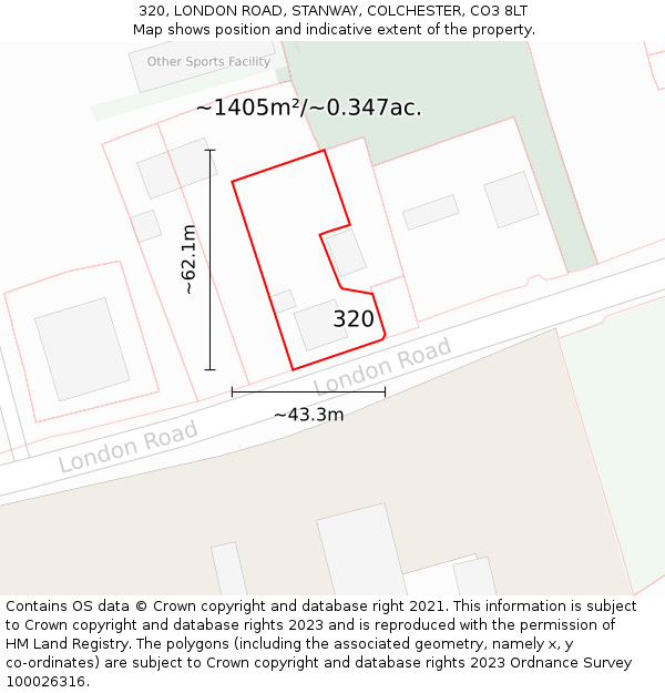 320, LONDON ROAD, STANWAY, COLCHESTER, CO3 8LT: Plot and title map