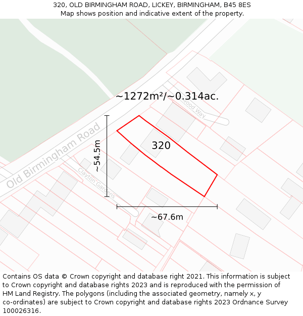 320, OLD BIRMINGHAM ROAD, LICKEY, BIRMINGHAM, B45 8ES: Plot and title map