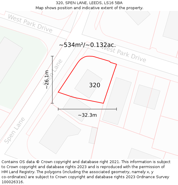 320, SPEN LANE, LEEDS, LS16 5BA: Plot and title map