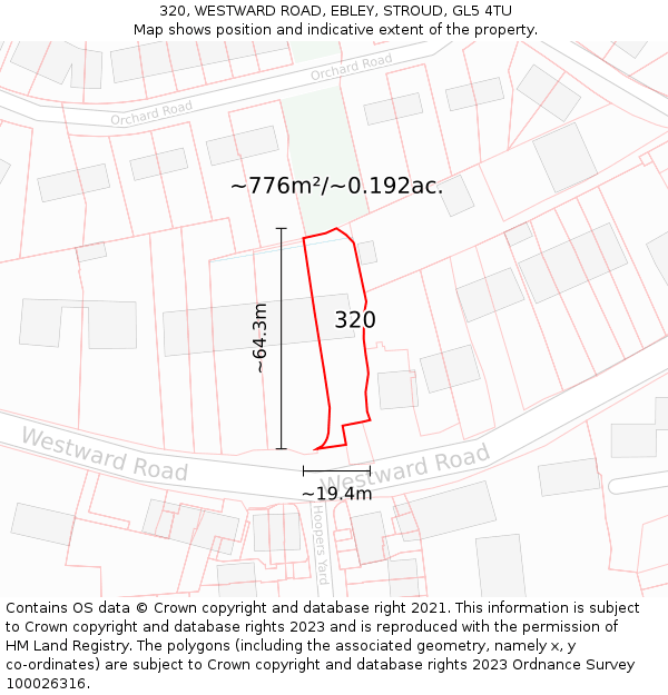 320, WESTWARD ROAD, EBLEY, STROUD, GL5 4TU: Plot and title map