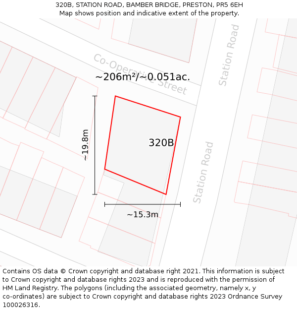 320B, STATION ROAD, BAMBER BRIDGE, PRESTON, PR5 6EH: Plot and title map