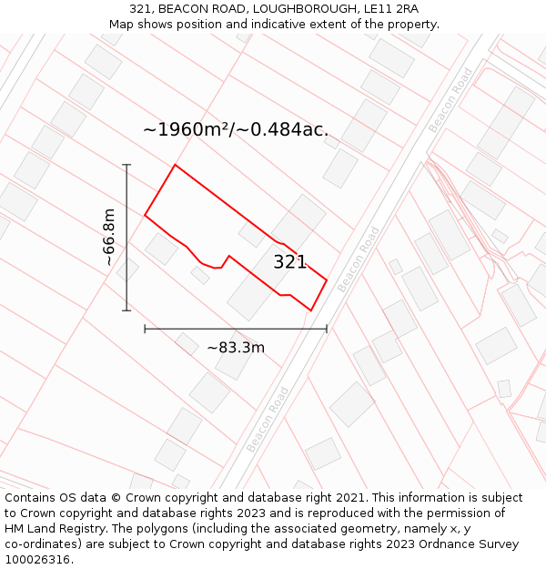 321, BEACON ROAD, LOUGHBOROUGH, LE11 2RA: Plot and title map