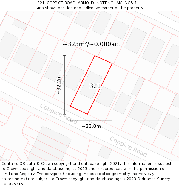 321, COPPICE ROAD, ARNOLD, NOTTINGHAM, NG5 7HH: Plot and title map