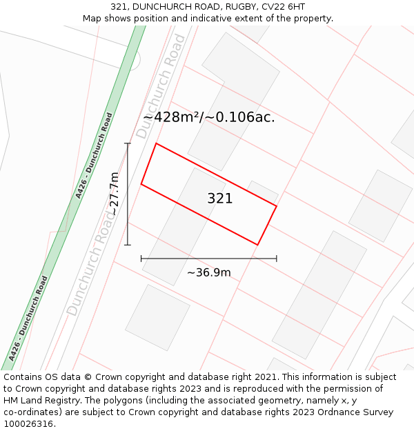 321, DUNCHURCH ROAD, RUGBY, CV22 6HT: Plot and title map