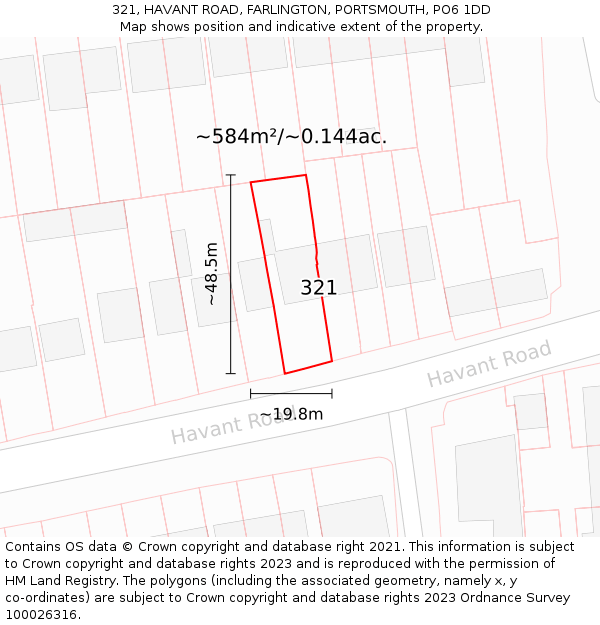 321, HAVANT ROAD, FARLINGTON, PORTSMOUTH, PO6 1DD: Plot and title map