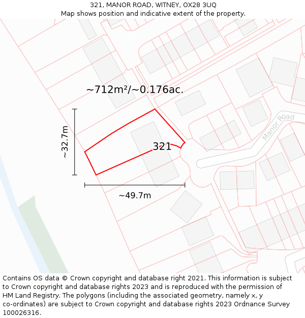 321, MANOR ROAD, WITNEY, OX28 3UQ: Plot and title map