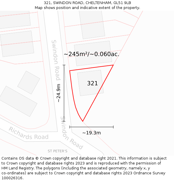 321, SWINDON ROAD, CHELTENHAM, GL51 9LB: Plot and title map