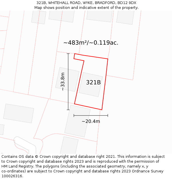 321B, WHITEHALL ROAD, WYKE, BRADFORD, BD12 9DX: Plot and title map