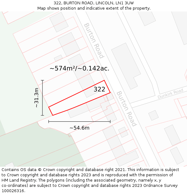 322, BURTON ROAD, LINCOLN, LN1 3UW: Plot and title map