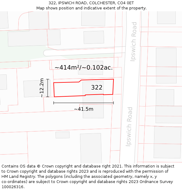 322, IPSWICH ROAD, COLCHESTER, CO4 0ET: Plot and title map