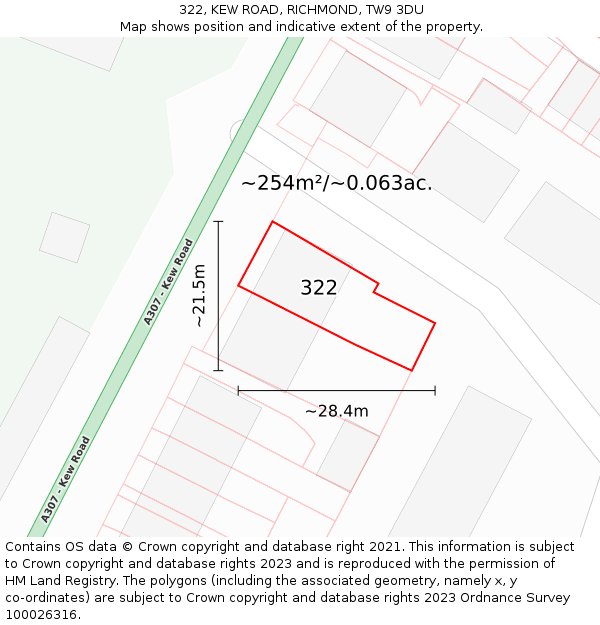 322, KEW ROAD, RICHMOND, TW9 3DU: Plot and title map