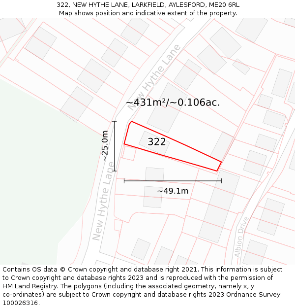 322, NEW HYTHE LANE, LARKFIELD, AYLESFORD, ME20 6RL: Plot and title map