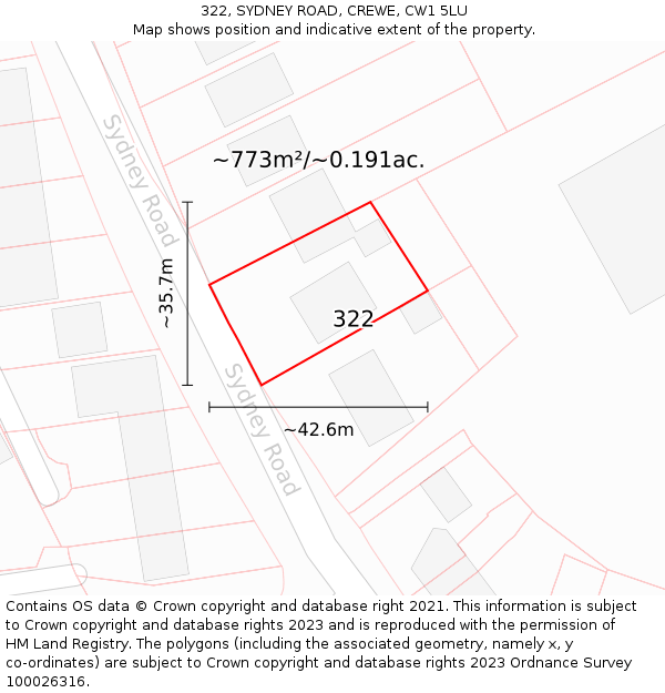 322, SYDNEY ROAD, CREWE, CW1 5LU: Plot and title map