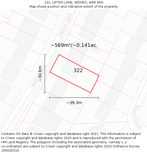322, UPTON LANE, WIDNES, WA8 9AG: Plot and title map