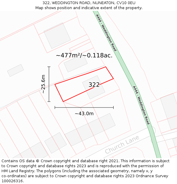322, WEDDINGTON ROAD, NUNEATON, CV10 0EU: Plot and title map