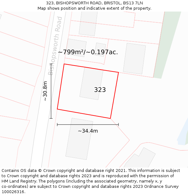 323, BISHOPSWORTH ROAD, BRISTOL, BS13 7LN: Plot and title map