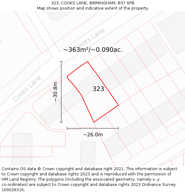 323, COOKS LANE, BIRMINGHAM, B37 6PB: Plot and title map