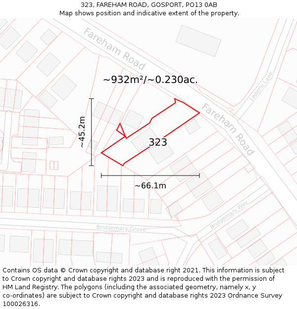 323, FAREHAM ROAD, GOSPORT, PO13 0AB: Plot and title map