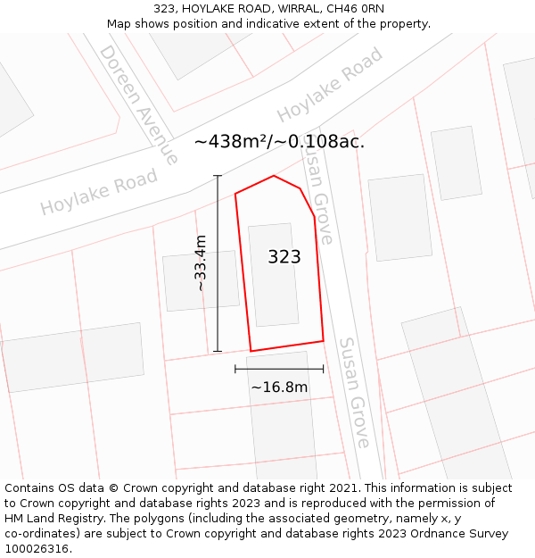 323, HOYLAKE ROAD, WIRRAL, CH46 0RN: Plot and title map