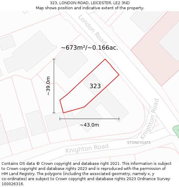 323, LONDON ROAD, LEICESTER, LE2 3ND: Plot and title map