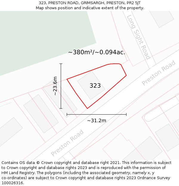 323, PRESTON ROAD, GRIMSARGH, PRESTON, PR2 5JT: Plot and title map