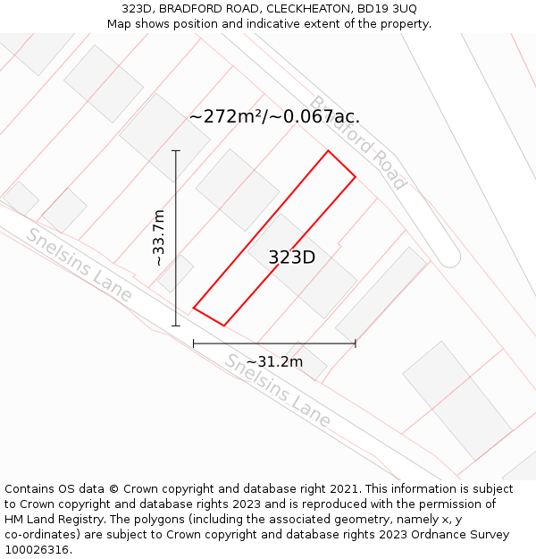 323D, BRADFORD ROAD, CLECKHEATON, BD19 3UQ: Plot and title map