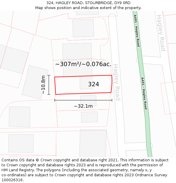 324, HAGLEY ROAD, STOURBRIDGE, DY9 0RD: Plot and title map