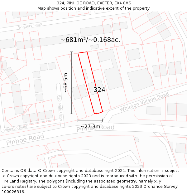 324, PINHOE ROAD, EXETER, EX4 8AS: Plot and title map