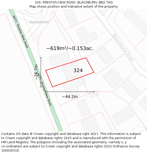 324, PRESTON NEW ROAD, BLACKBURN, BB2 7AQ: Plot and title map