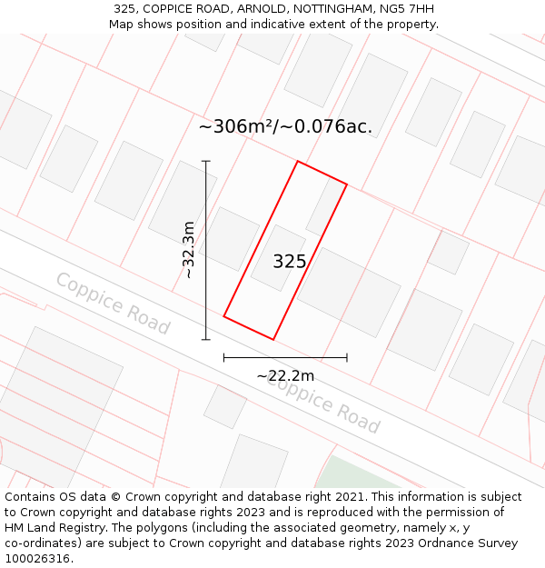 325, COPPICE ROAD, ARNOLD, NOTTINGHAM, NG5 7HH: Plot and title map