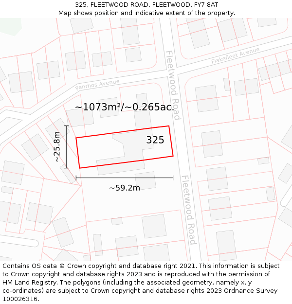 325, FLEETWOOD ROAD, FLEETWOOD, FY7 8AT: Plot and title map