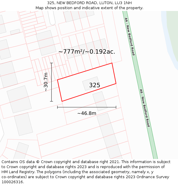 325, NEW BEDFORD ROAD, LUTON, LU3 1NH: Plot and title map