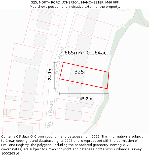 325, NORTH ROAD, ATHERTON, MANCHESTER, M46 0RF: Plot and title map