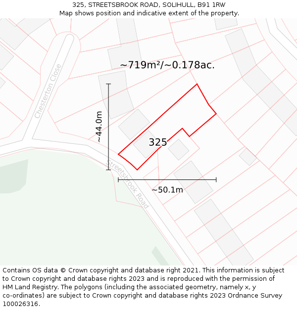 325, STREETSBROOK ROAD, SOLIHULL, B91 1RW: Plot and title map