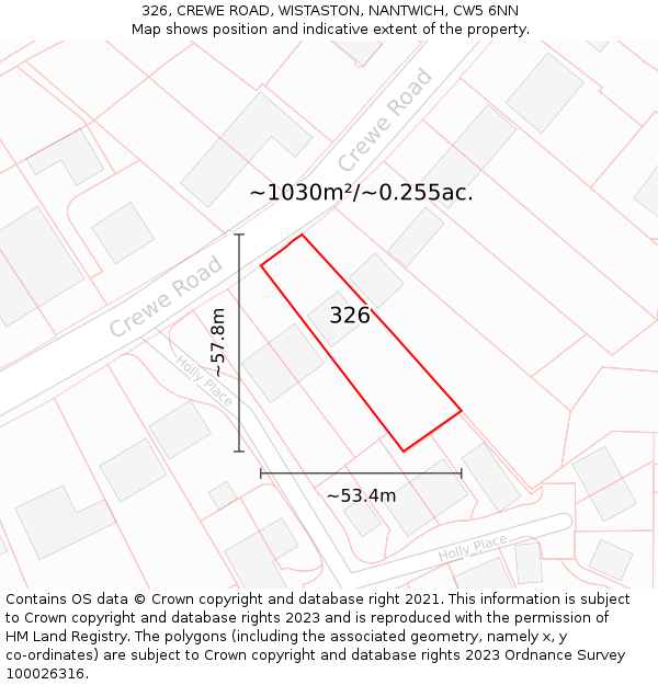 326, CREWE ROAD, WISTASTON, NANTWICH, CW5 6NN: Plot and title map