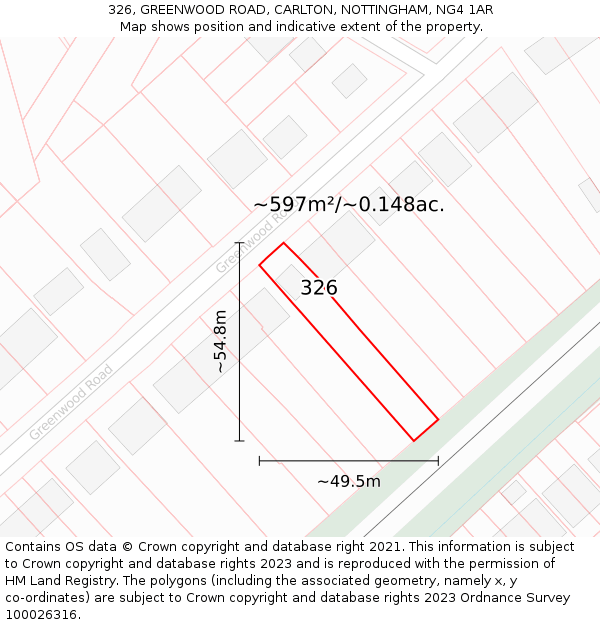 326, GREENWOOD ROAD, CARLTON, NOTTINGHAM, NG4 1AR: Plot and title map