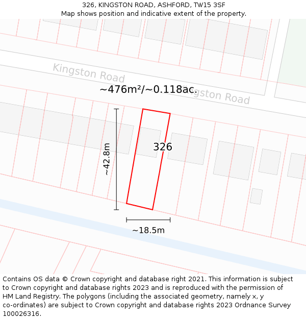 326, KINGSTON ROAD, ASHFORD, TW15 3SF: Plot and title map