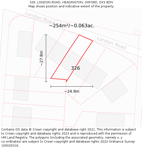 326, LONDON ROAD, HEADINGTON, OXFORD, OX3 8DN: Plot and title map