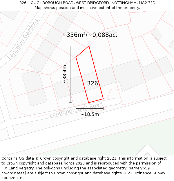 326, LOUGHBOROUGH ROAD, WEST BRIDGFORD, NOTTINGHAM, NG2 7FD: Plot and title map