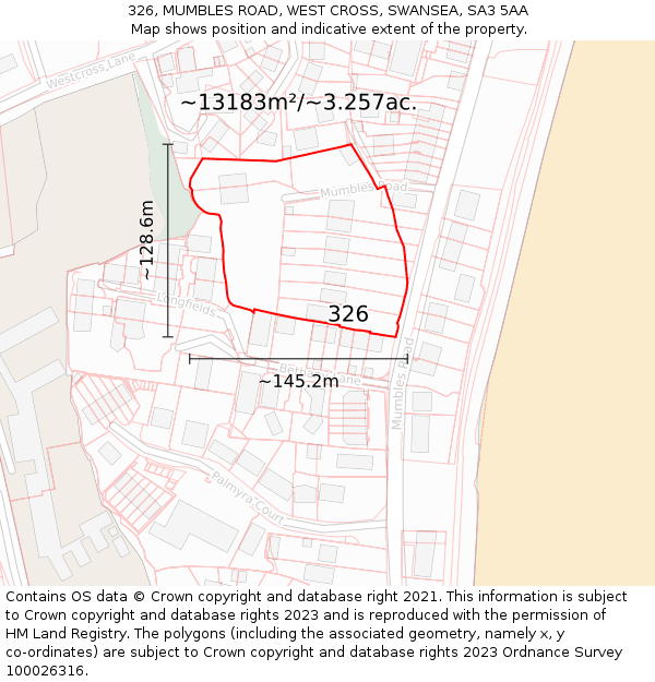 326, MUMBLES ROAD, WEST CROSS, SWANSEA, SA3 5AA: Plot and title map