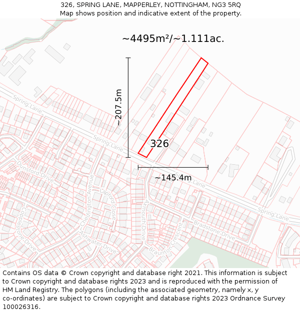 326, SPRING LANE, MAPPERLEY, NOTTINGHAM, NG3 5RQ: Plot and title map