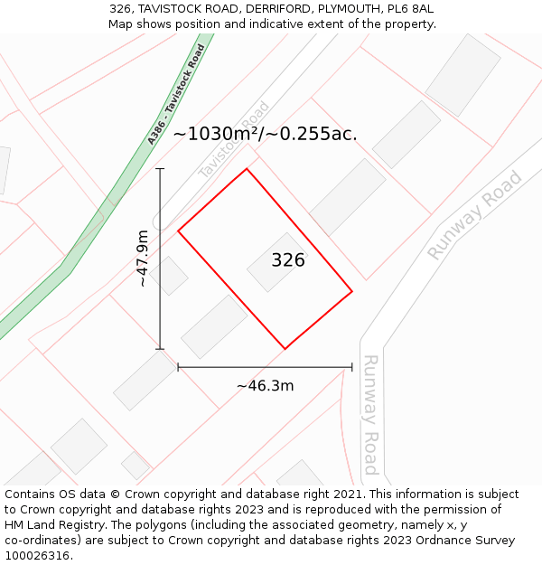 326, TAVISTOCK ROAD, DERRIFORD, PLYMOUTH, PL6 8AL: Plot and title map