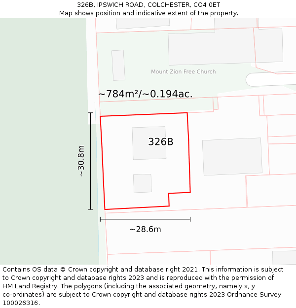 326B, IPSWICH ROAD, COLCHESTER, CO4 0ET: Plot and title map