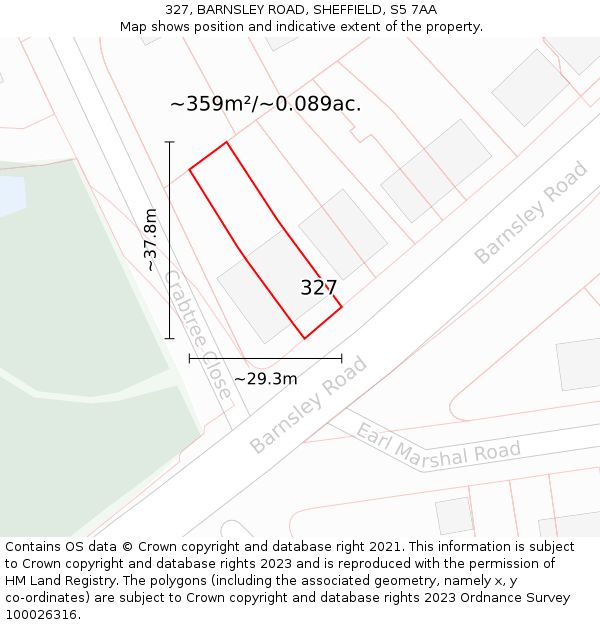 327, BARNSLEY ROAD, SHEFFIELD, S5 7AA: Plot and title map