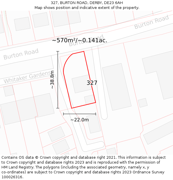 327, BURTON ROAD, DERBY, DE23 6AH: Plot and title map