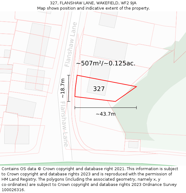 327, FLANSHAW LANE, WAKEFIELD, WF2 9JA: Plot and title map