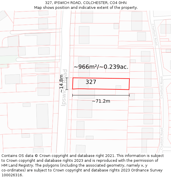 327, IPSWICH ROAD, COLCHESTER, CO4 0HN: Plot and title map