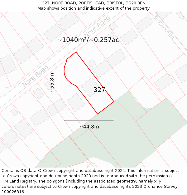 327, NORE ROAD, PORTISHEAD, BRISTOL, BS20 8EN: Plot and title map